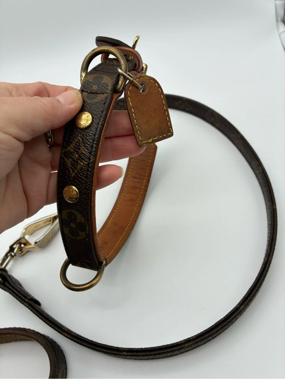 Louis Vuitton Baxter GM Brown Monogram Leather-Trim Dog Leash and Collar